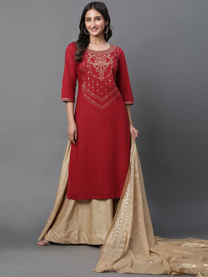 AURELIA Women Ethnic Motifs Yoke Design Thread Work Kurta