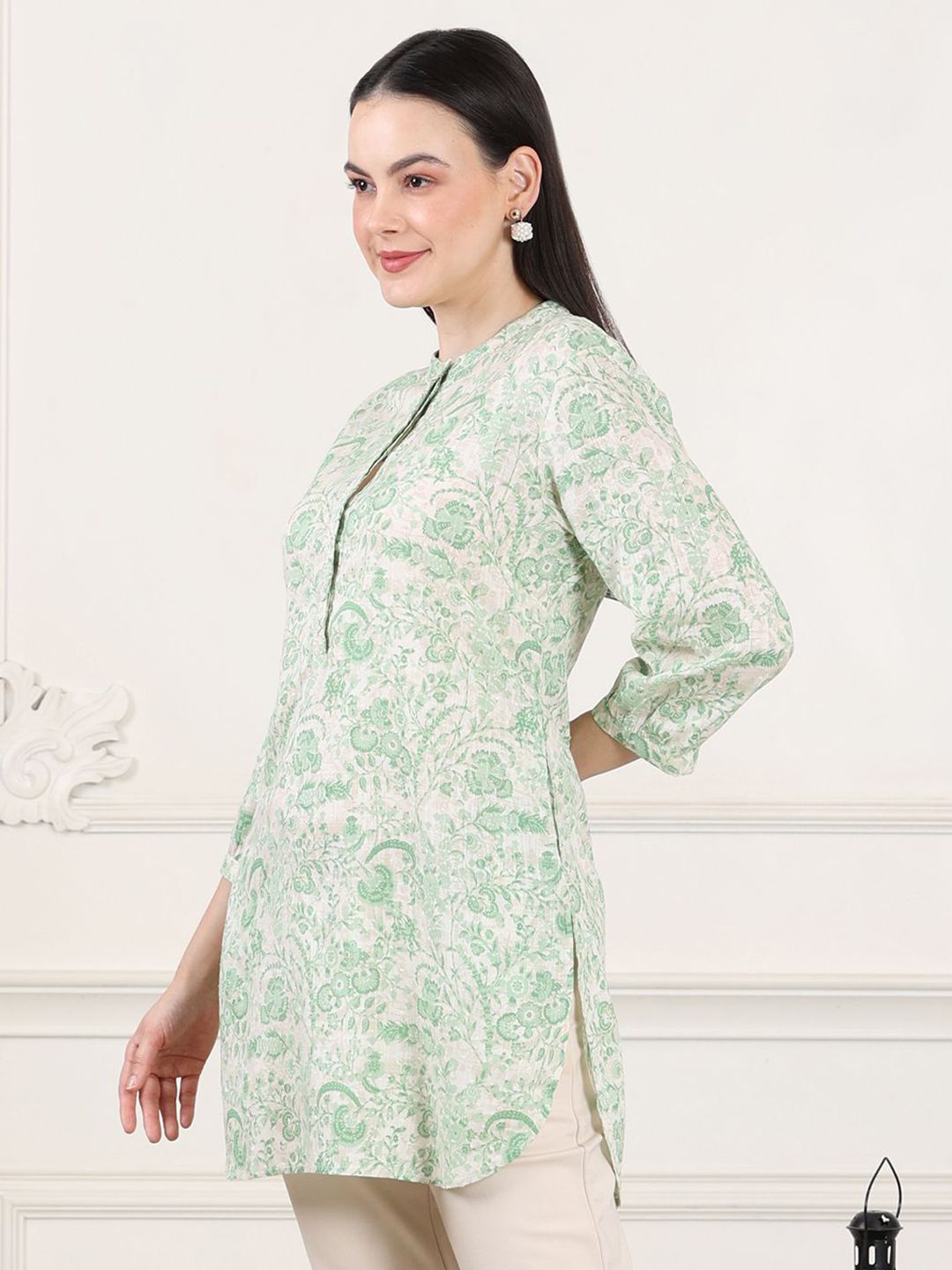 W Mandarin Collar Printed Tunic