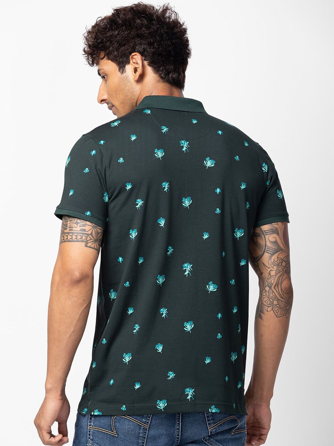 SPYKAR Men Floral Printed Polo Collar Slim Fit T-shirt