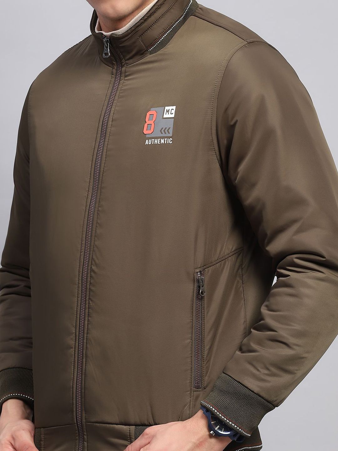 Monte Carlo Men Mock Collar Solid Casual Bomber Jacket