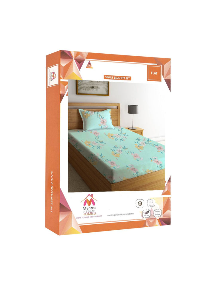 Myntra Elegant Homes Green & Pink Floral Printed 300 TC Single Bedsheet Set