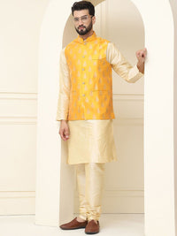 SOJANYA Mandarin Collar Zari Silk Cotton Straight Kurta with Pyjamas & Nehru jacket