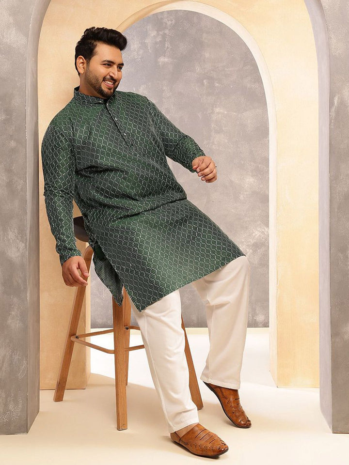 SOJANYA PLUS Kurta Lurus Kolar Mandarin Bercetak Geometrik
