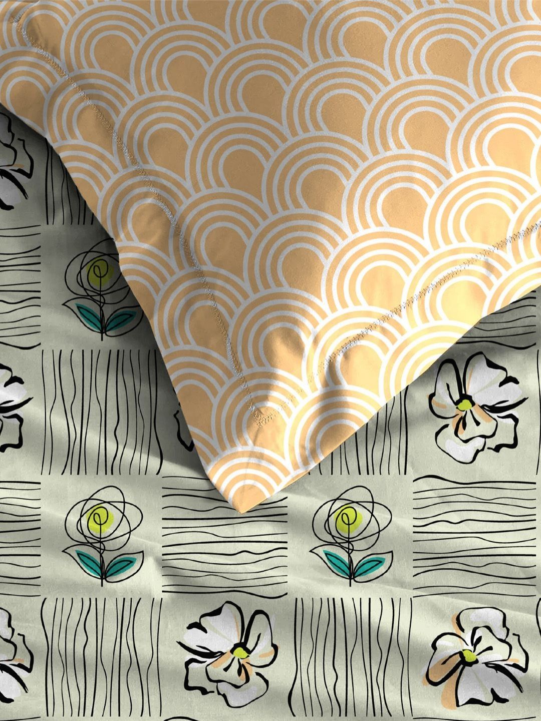 TRIDENT Poppy Green Moments Flat 120TC Queen Cotton Bedsheet Set