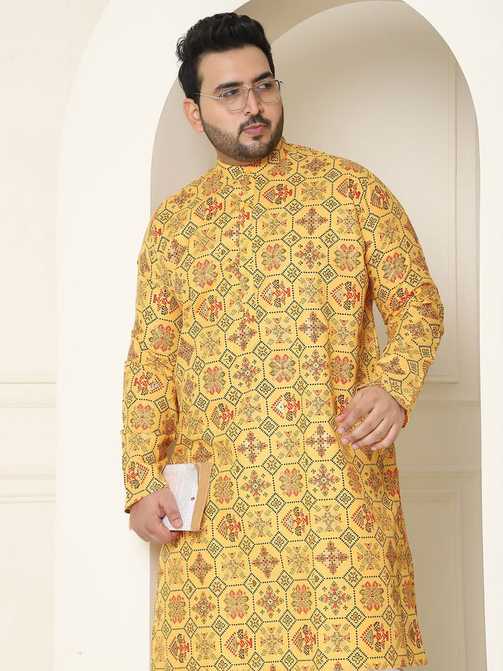 SOJANYA PLUS Motif Etnik Bercetak Linen Kapas Kurta Lurus dengan Piyama
