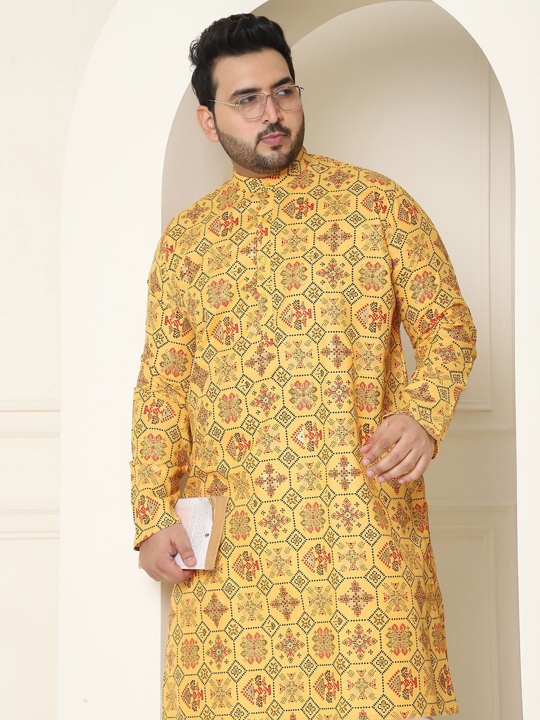 SOJANYA PLUS Motif Etnik Bercetak Linen Kapas Kurta Lurus dengan Piyama
