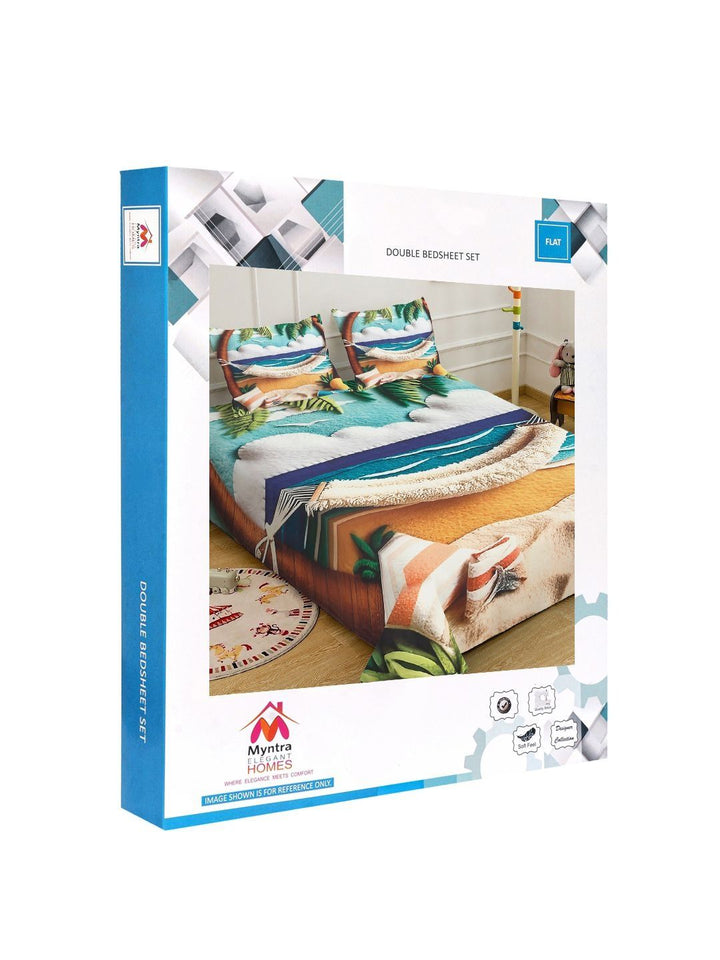 Myntra Elegant Blue Abstract 400 TC King 7D Bedsheet & 2 Pillow Cover 250X225 cm