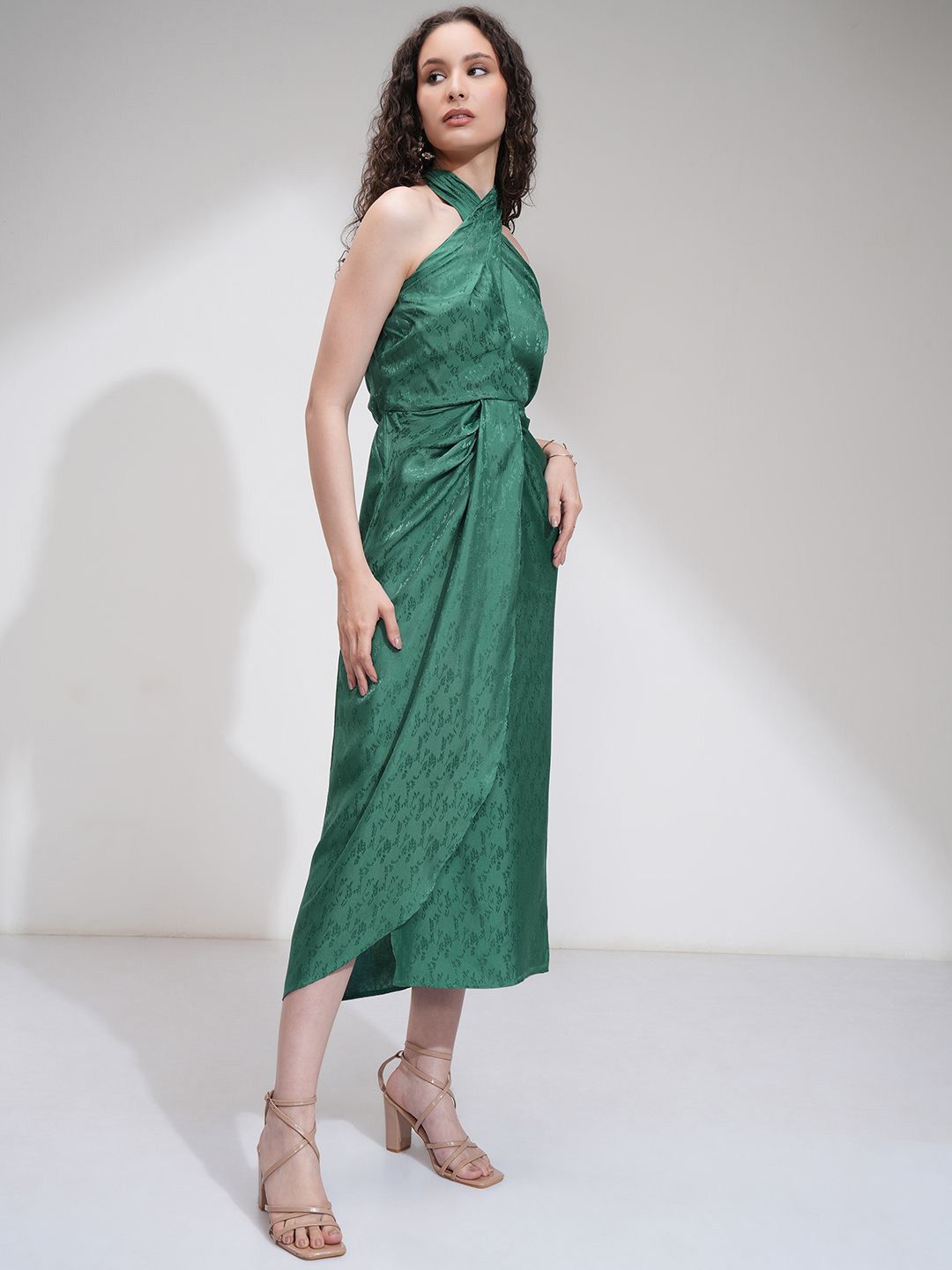 ESPYR By Tokyo Talkies Women Jacquard Halter Neck Wrap Dress