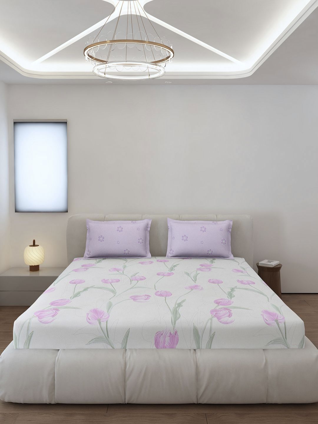 Monte Carlo Stanley Lavender & Pink Floral Dicetak 144TC King Bedsheet Set 1.85 m x 1.95 m