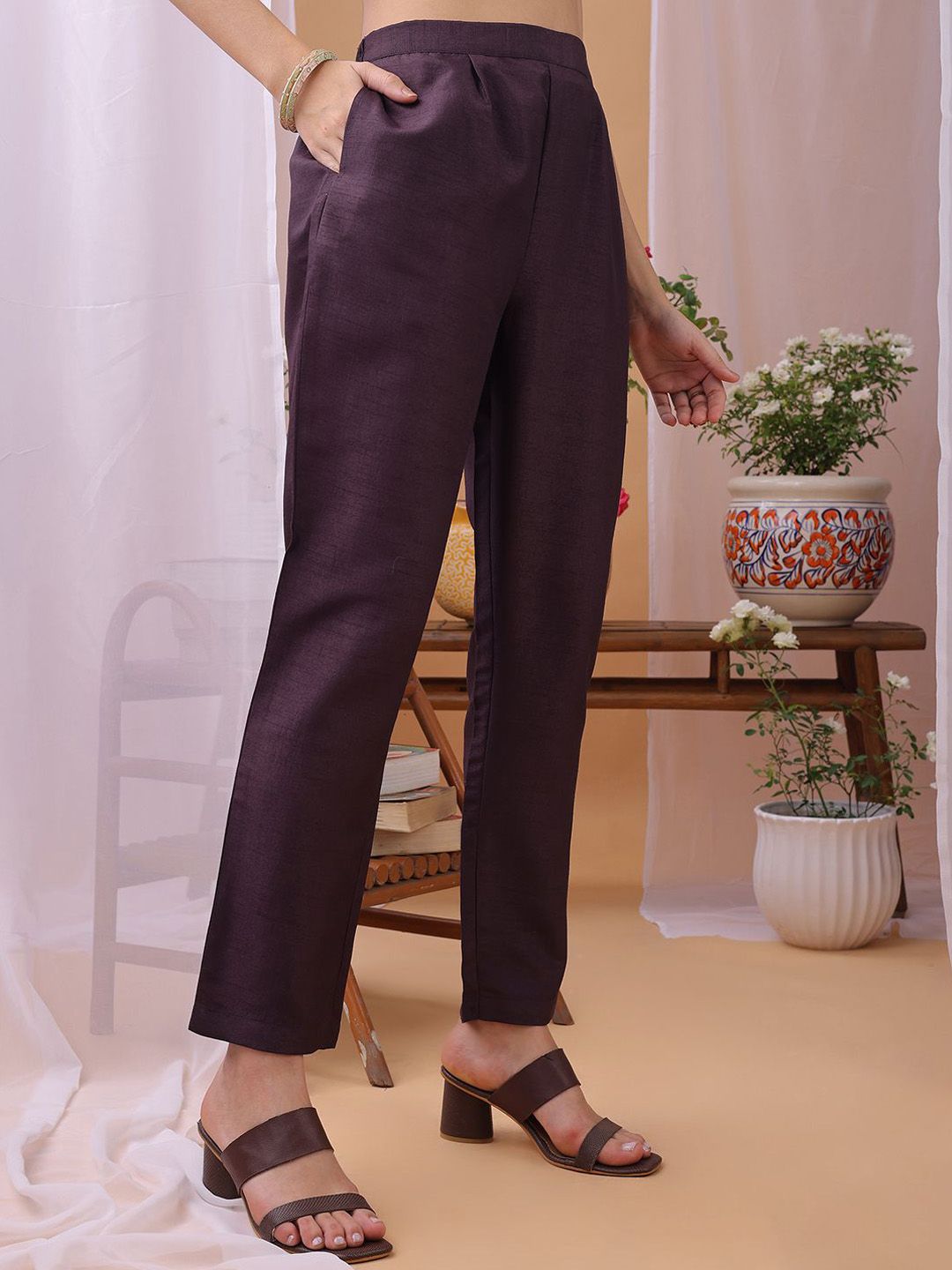 KALINI Yoke Design Sequinned Straight Kurta With Trousers And Dupatta