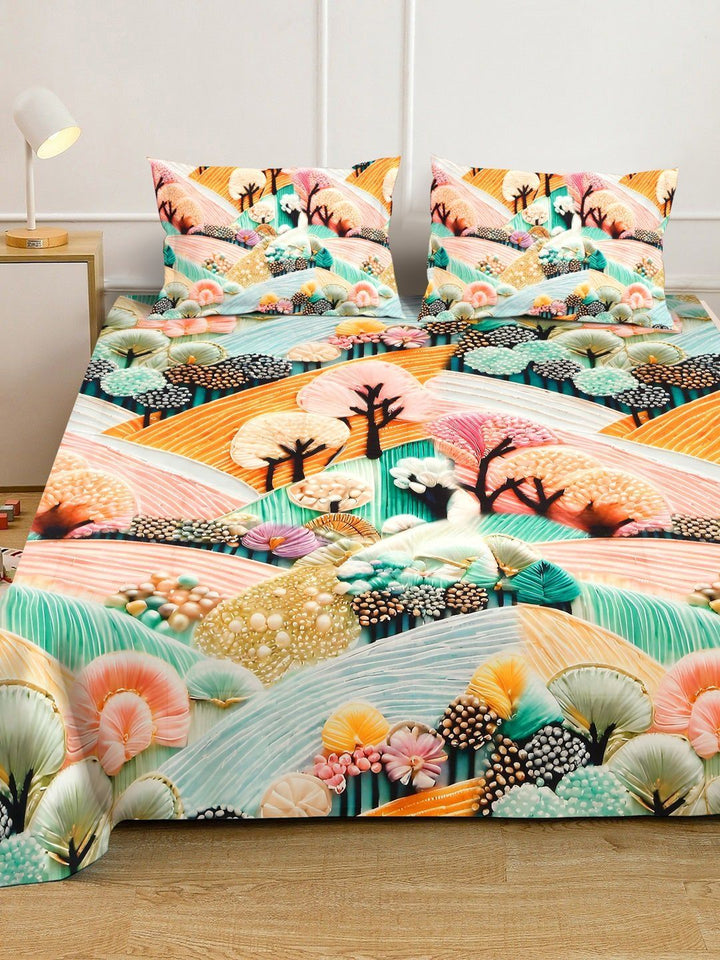 KLOTTHE Blue Floral Printed 400 TC Cadar King Superfine