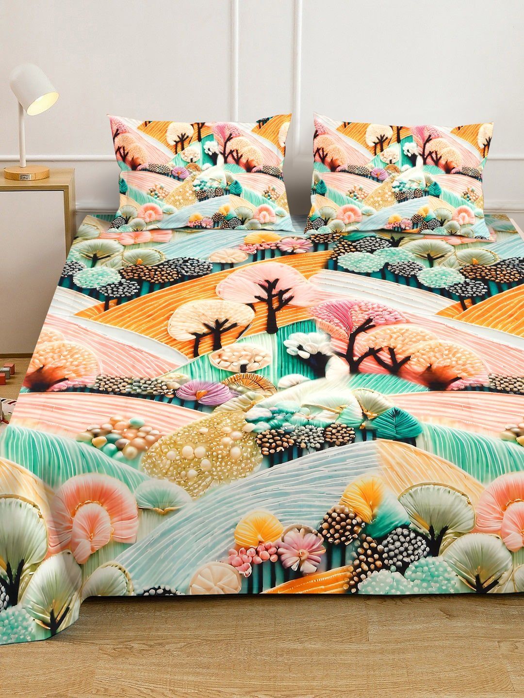KLOTTHE Blue Floral Printed 400 TC Cadar King Superfine