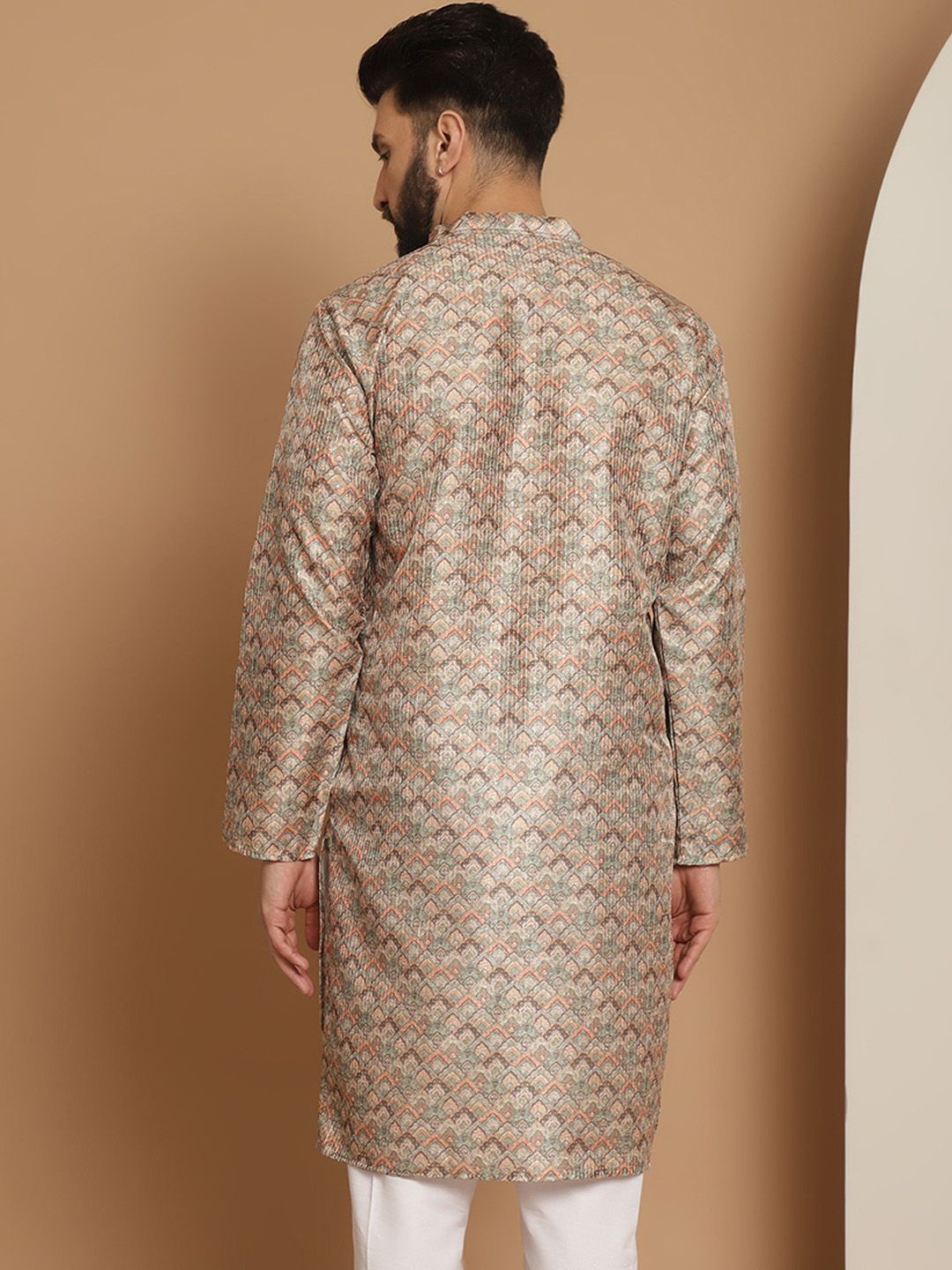 Anouk Men Motif Etnik Beige Bercetak Kurta