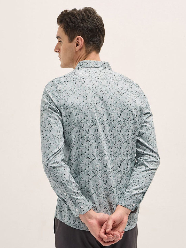 THE BEAR HOUSE Men Spread Collar Abstract Printed Cotton Tailored Fit Formal Shirt