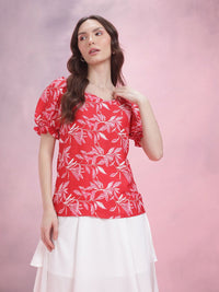 DressBerry Floral Print Sweetheart Neck Puff Sleeve Top