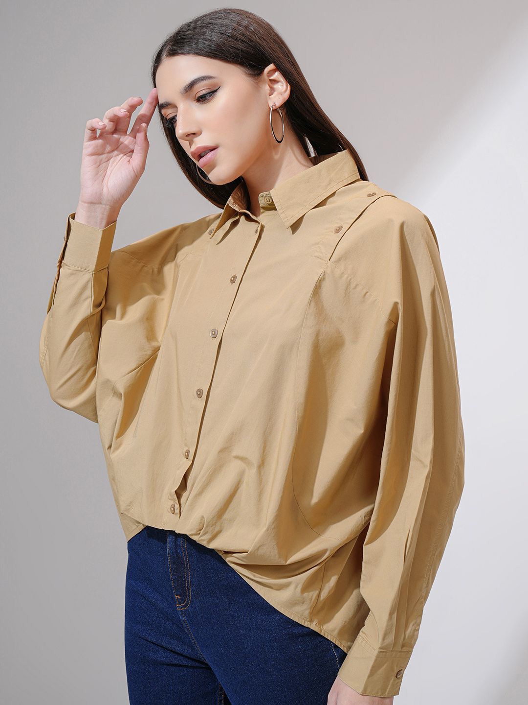 Tokyo Talkies Women Solid Dropshoulder Oversized Fit Shirt