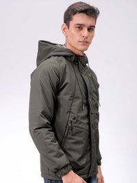The Indian Garage Co Men Hooded Solid Puffer Utility Jacket