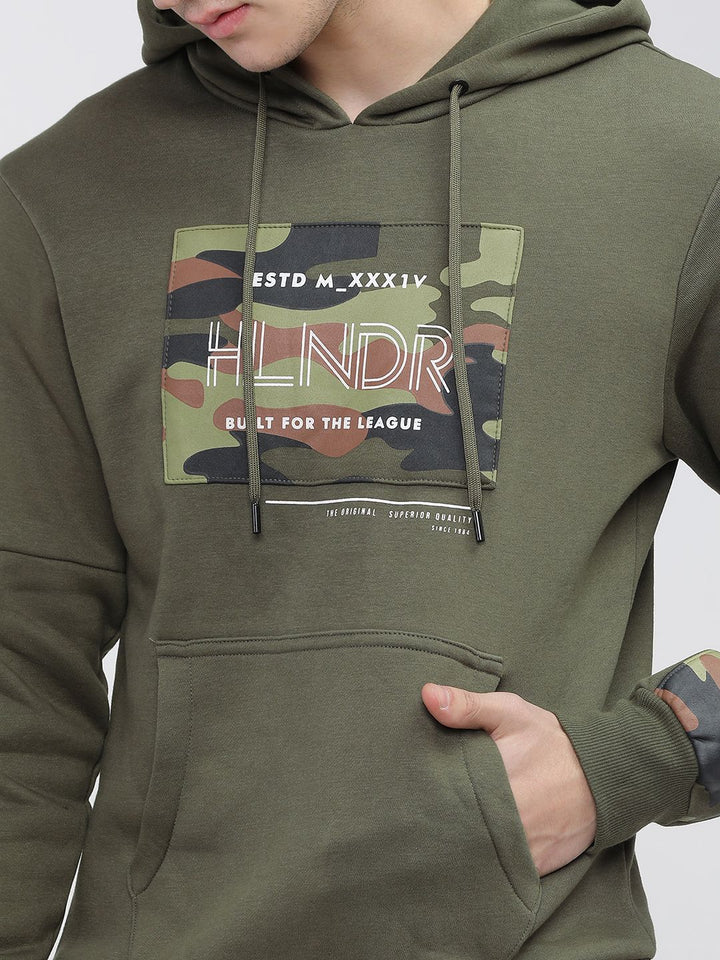 HIGHLANDER Men Typography Printed Hood Cotton Pullover Sweatshirt