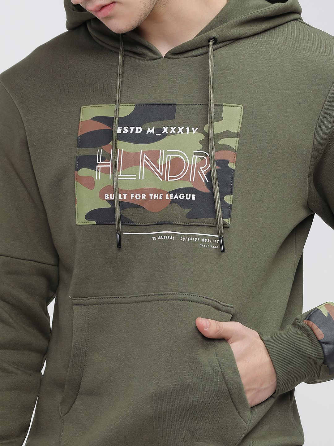 HIGHLANDER Men Typography Printed Hood Cotton Pullover Sweatshirt