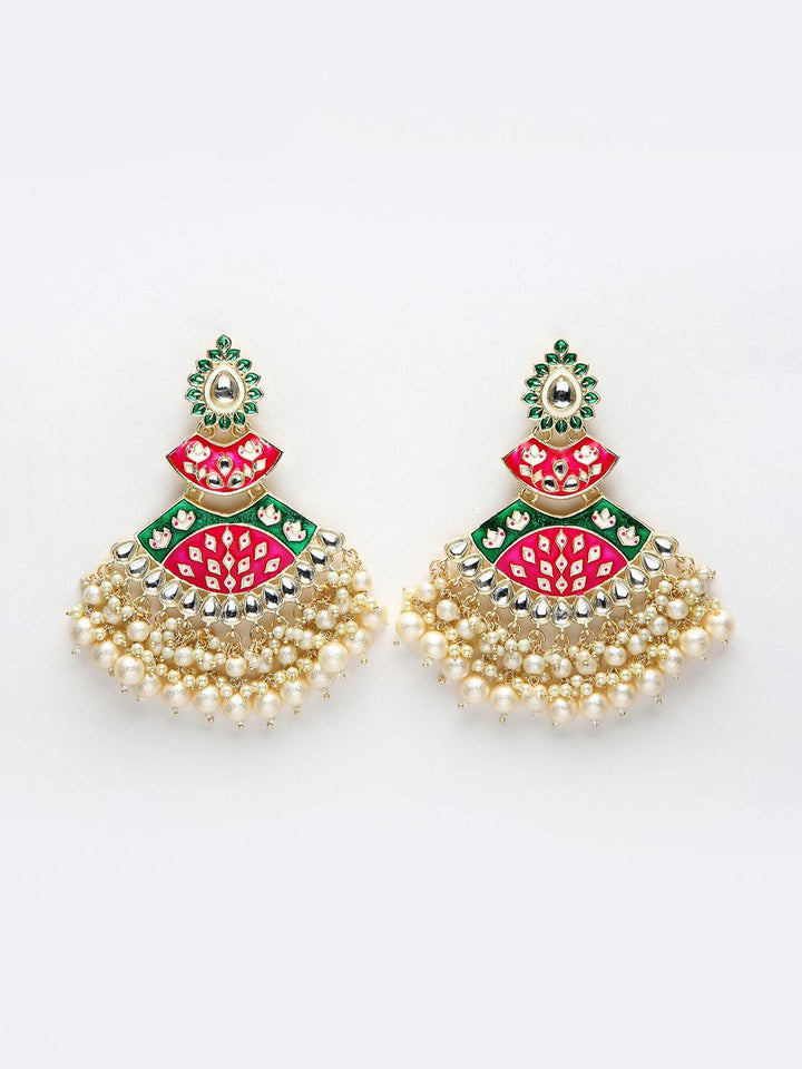 Anouk Pink Emas Saduran Enamel Kundan Batu Bertatah & Subang Jatuh Manik
