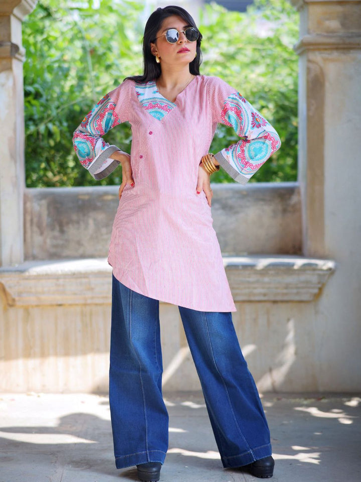 KALINI Striped V-Neck Kurti