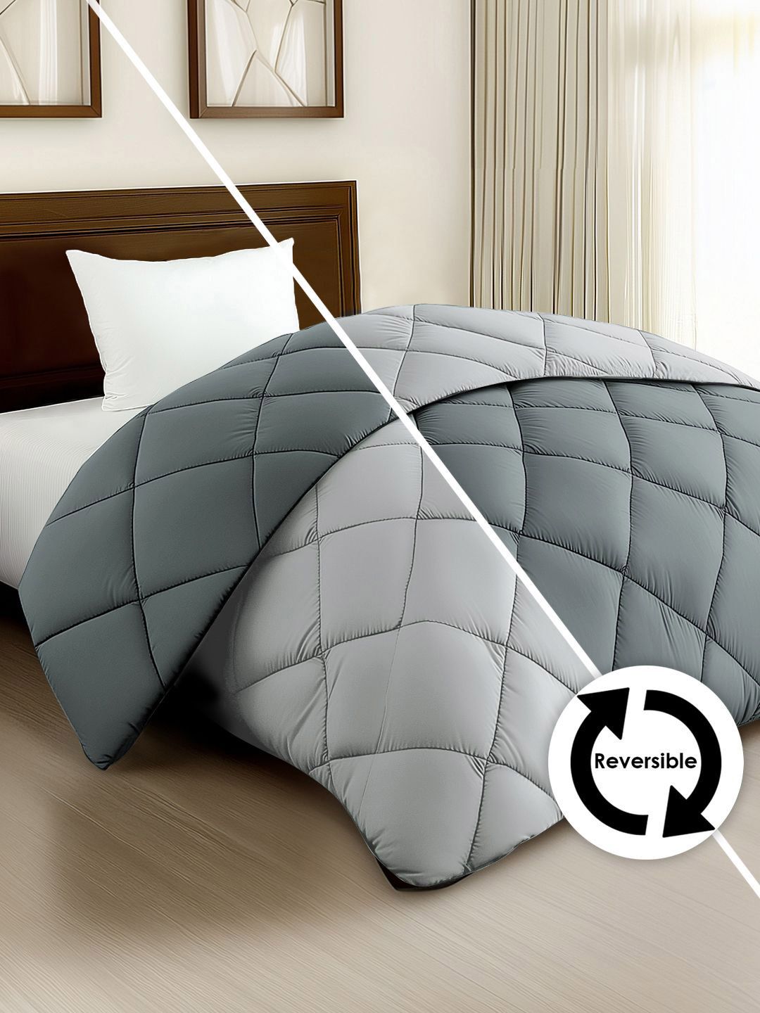 Story@home Melange & Grey Solid Reversible 240 GSM Heavy Winter Single Bed Comforter
