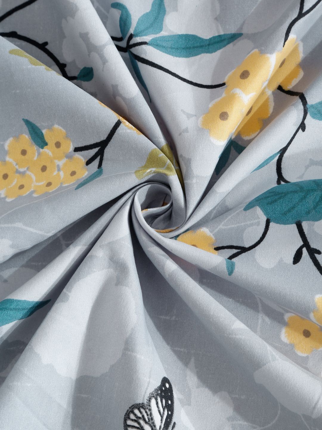 Myntra Elegant Homes Blue & Yellow Floral Printed 300 TC King Bedsheet Set 2.50 m x 2.25 m