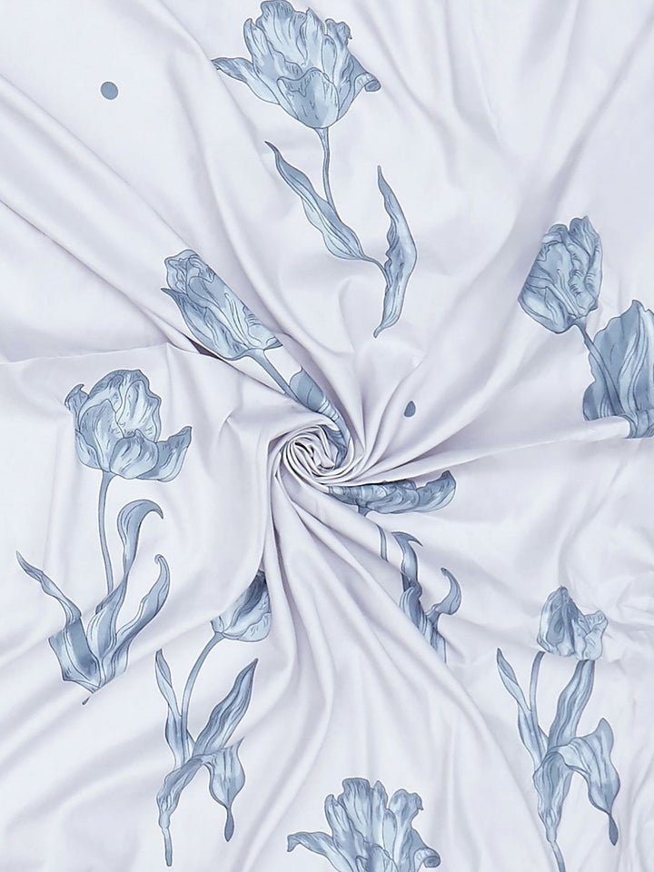 Monte Carlo Stanley Blue & White Floral Printed 144 TC King Bedsheet Set 1.85 m x 1.95 m