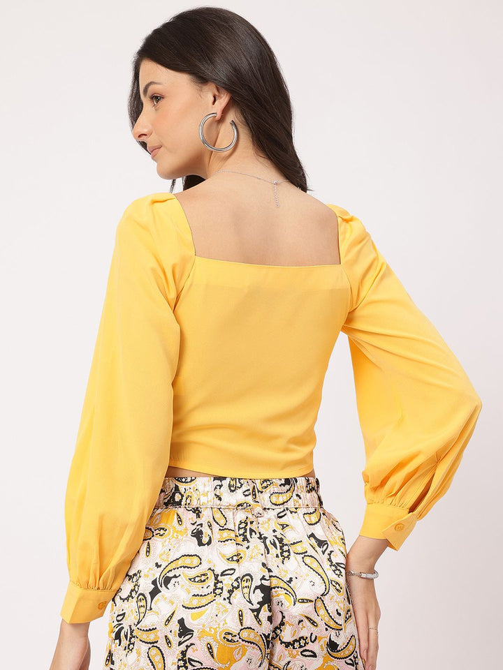 DressBerry Free Spirit Fashion Cuffed Sleeves Paneled Tie-Up Crop Top