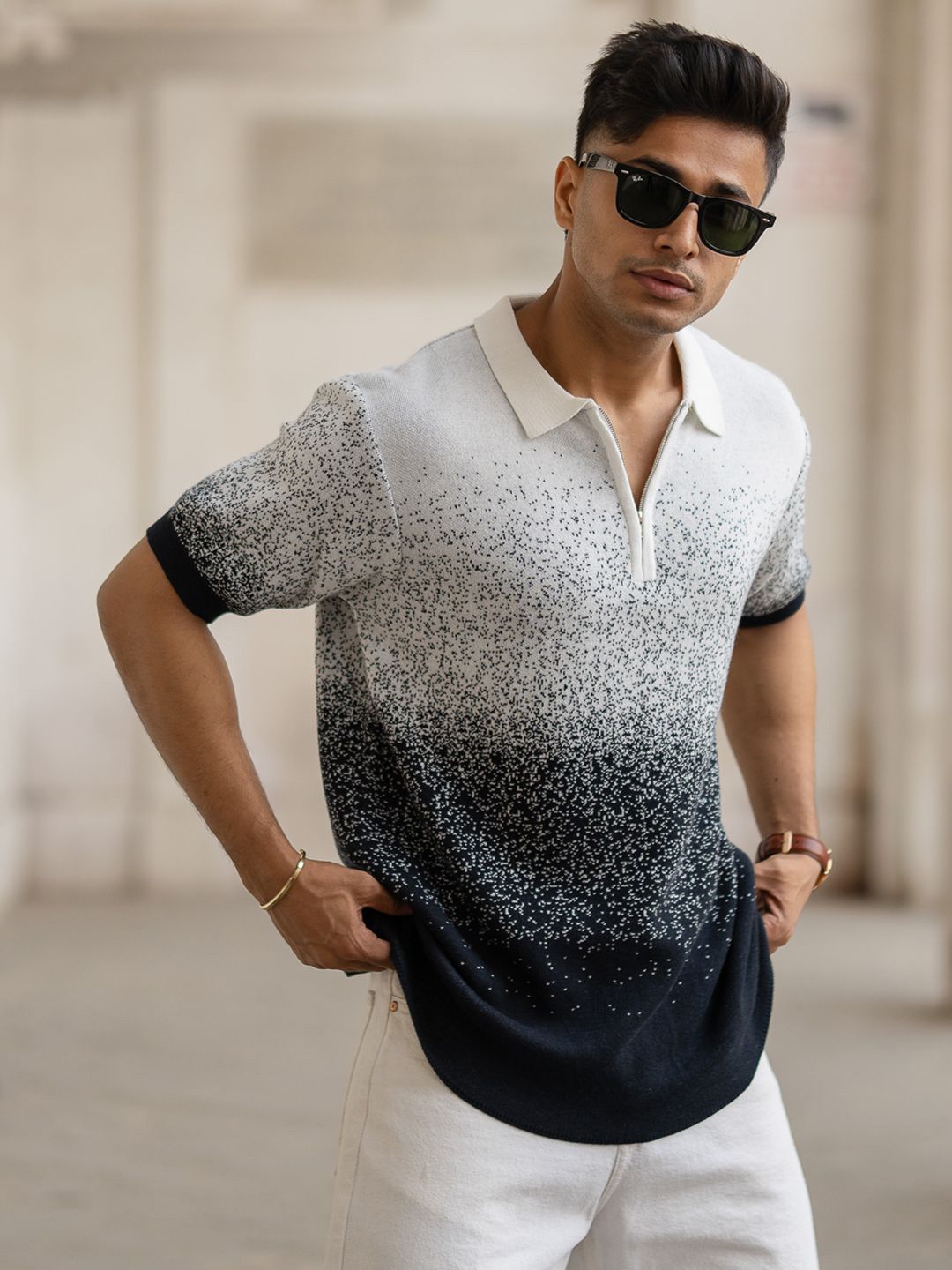 Powerlook Men Regular Fit Abstract Printed Polo Collar Cotton T-shirt