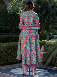 Kalini Wanita Floral Dicetak Kurta Kapas Tulen Biasa Dengan Seluar & Dengan Dupatta