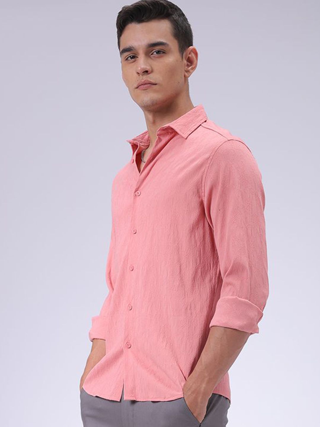 The Indian Garage Co Men Slim Fit Textured Jacquard Resortwear Shirt