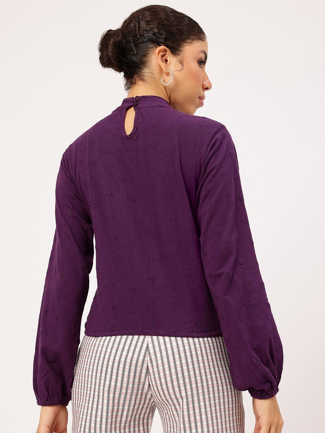 DressBerry Schiffli Whirl Puff Sleeve Blouson Top