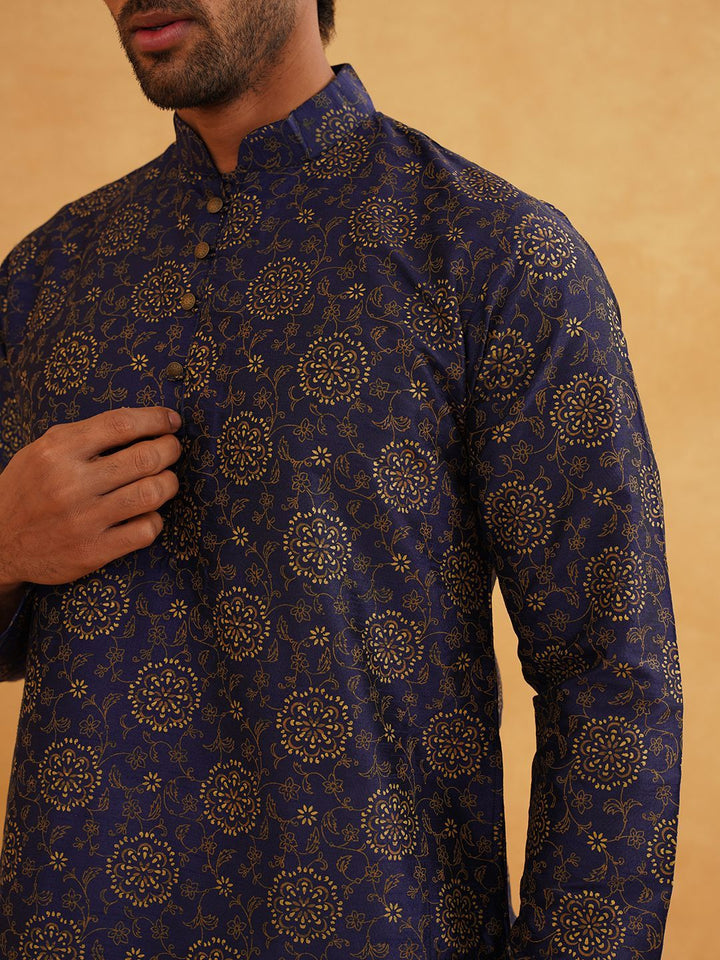 SOJANYA Floral Printed Mandarin Collar Straight Kurta With Churidar