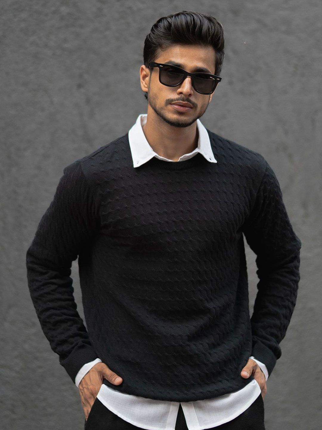 Powerlook Men Self Design Round Neck Cotton T-shirt