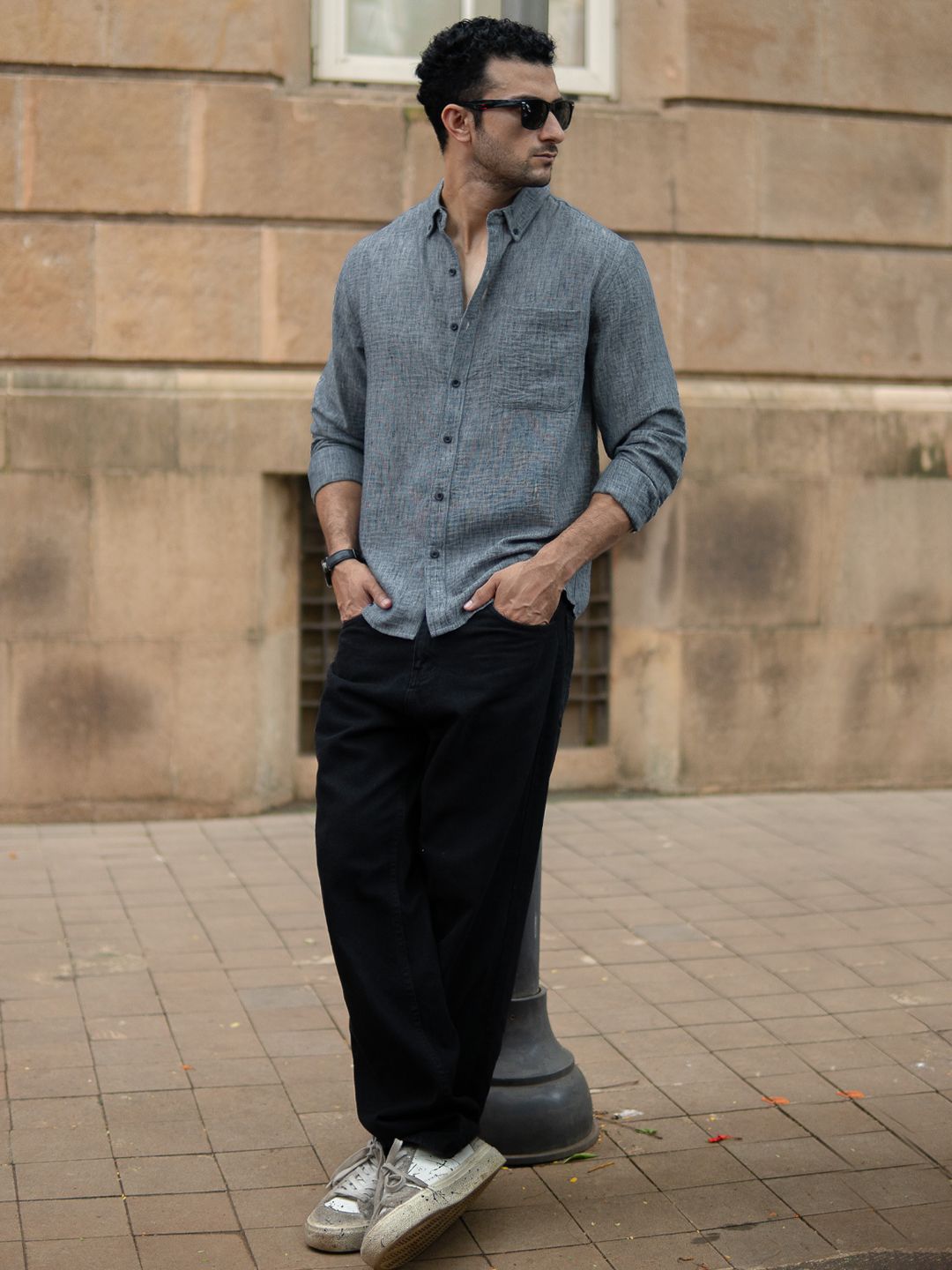 Powerlook Textured Button-Down Collar Shirt