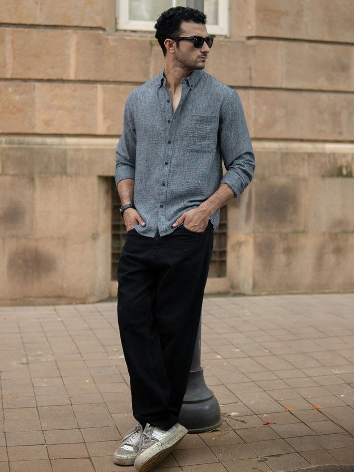 Powerlook Textured Button-Down Collar Shirt