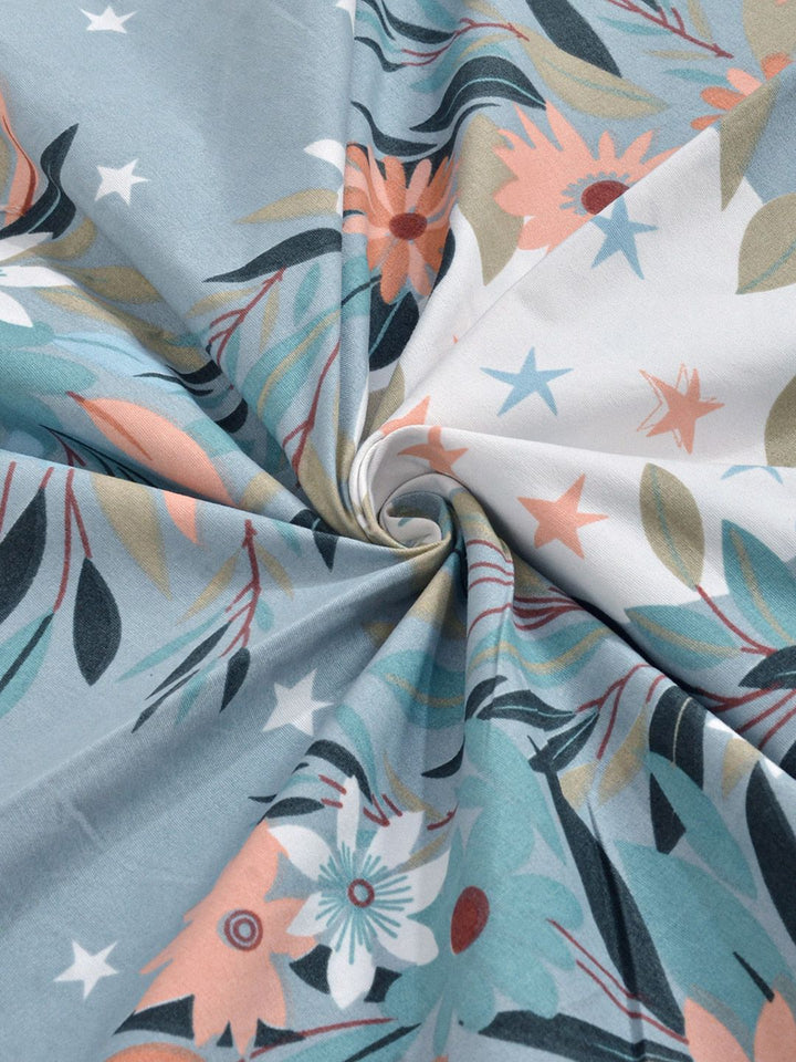 Aura Blue & White Floral Printed Set Cadar King 300 TC 2.5 m x 2.25 m