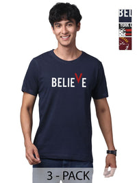 ADRO Pack of 3 Printed Round Neck Cotton T-shirt