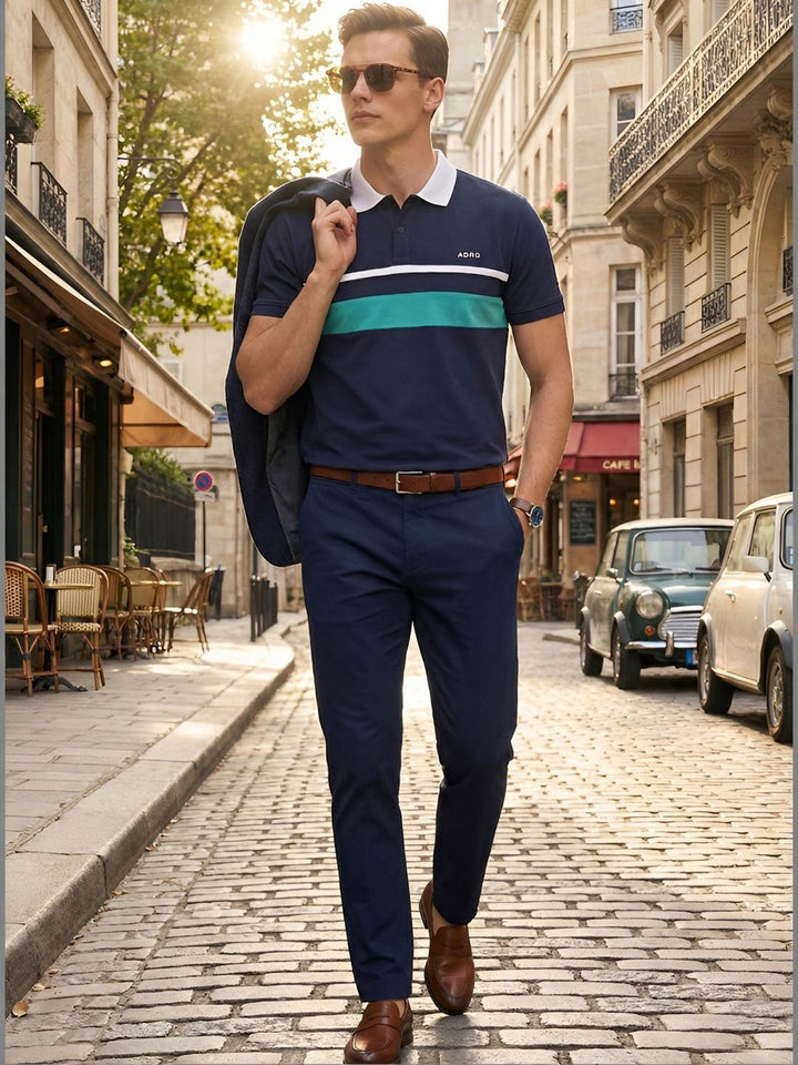 ADRO Men Colourblocked Polo Collar T-shirt