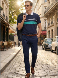 ADRO Men Colourblocked Polo Collar T-shirt