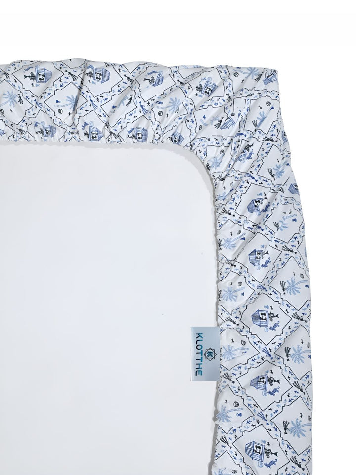 KLOTTHE White Floral Cotton 300 TC Fitted King Bedsheet with 2 Pillow Covers-98 x 89 inches