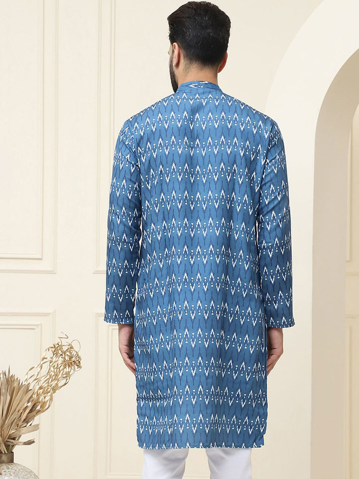 SOJANYA Motif Etnik Printed Band Collar Leher Lengan Panjang Kapas Tulen Kurta Lurus