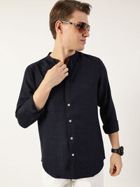 Thomas Scott Men Classic Mandarin Collar Solid Slim Fit Casual Shirt