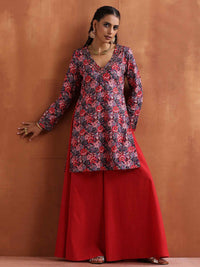 trueBrowns Ethnic Motifs Printed Straight Pure Cotton Kurta with Sharara