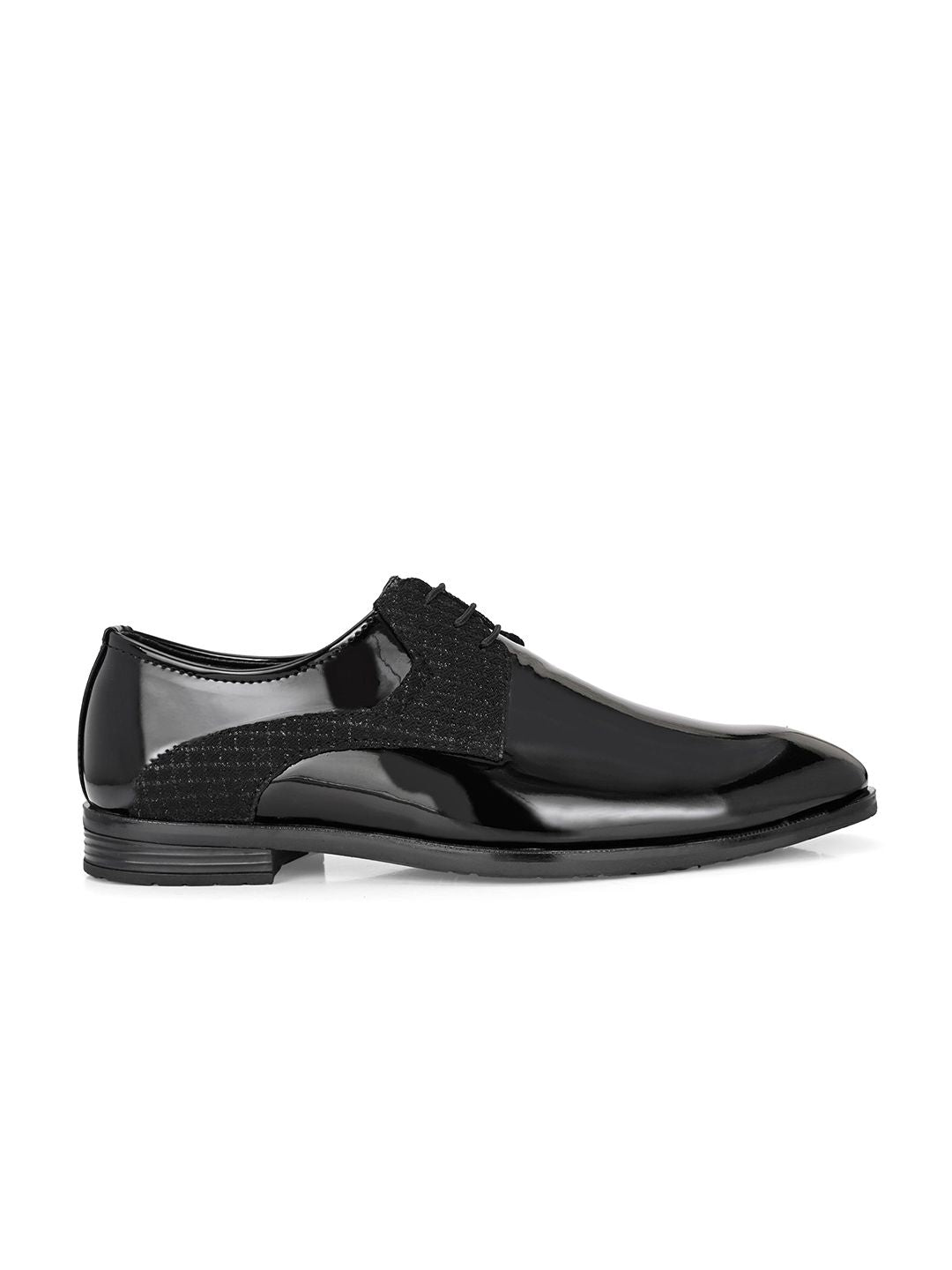 House of Pataudi Men Black Faux Leather Formal Lace up Derby Shoes