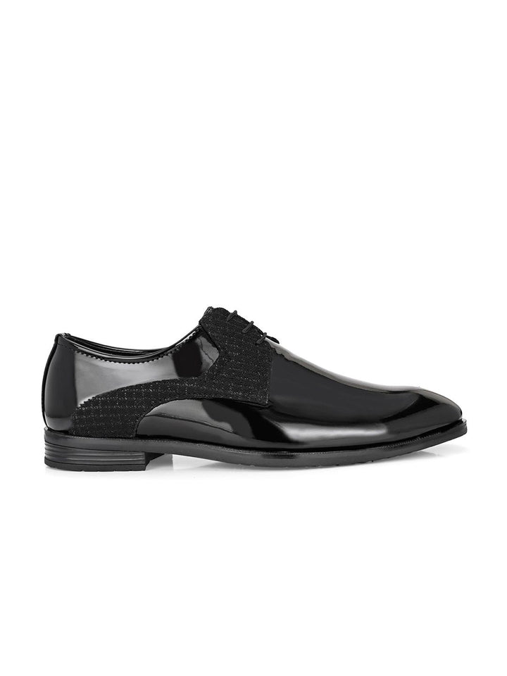 House of Pataudi Men Black Faux Leather Formal Lace up Derby Shoes