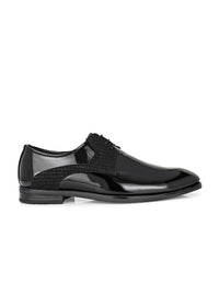 House of Pataudi Men Black Faux Leather Formal Lace up Derby Shoes