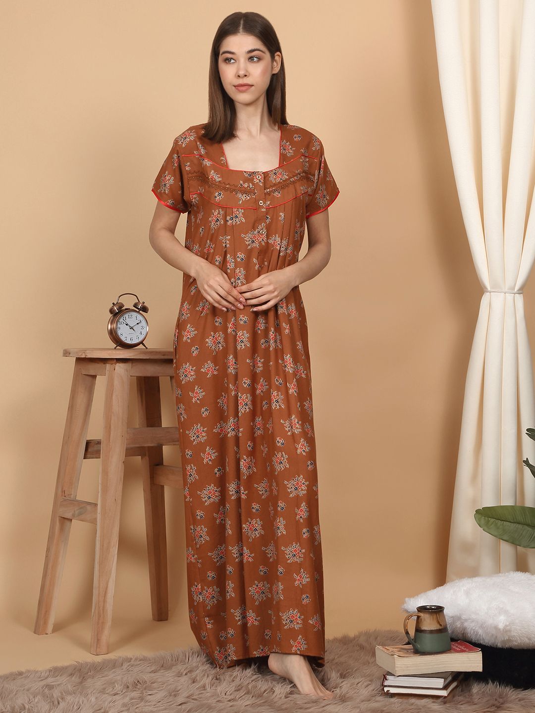 Sweet Dreams Women Floral Printed Pure Cotton Maxi Nightdress