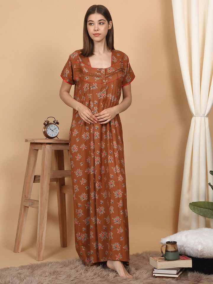 Sweet Dreams Women Floral Printed Pure Cotton Maxi Nightdress